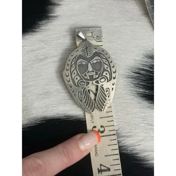 Huge Native American Sterling Silver Indian Skull Chief Headdress Pendant Signed - Picture 6 of 10